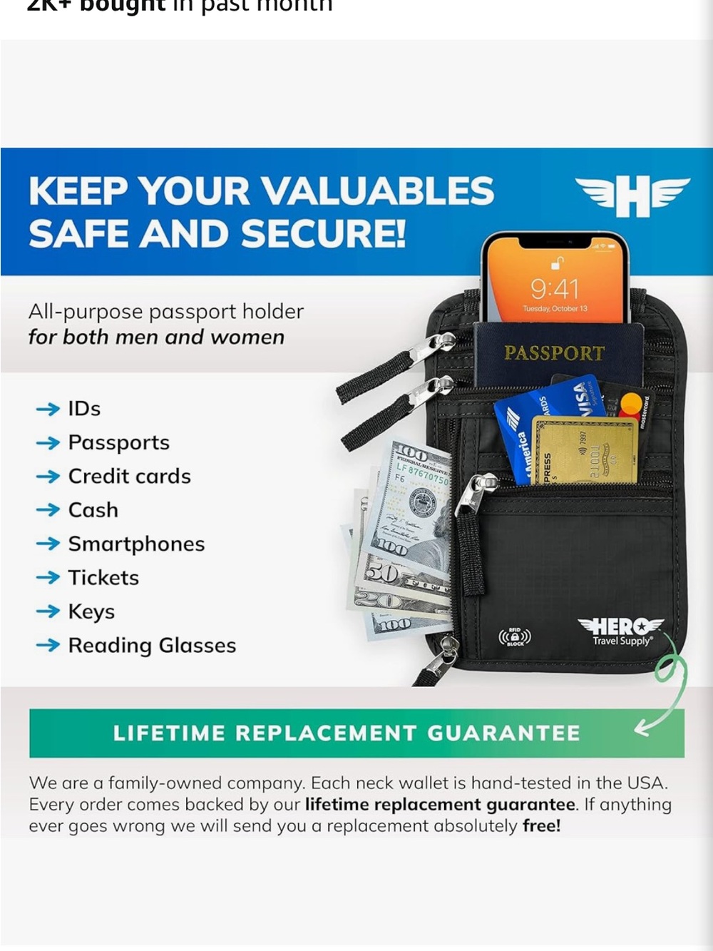 Hero Black RFID-Blocking Neck Wallet - Picture 2 of 2
